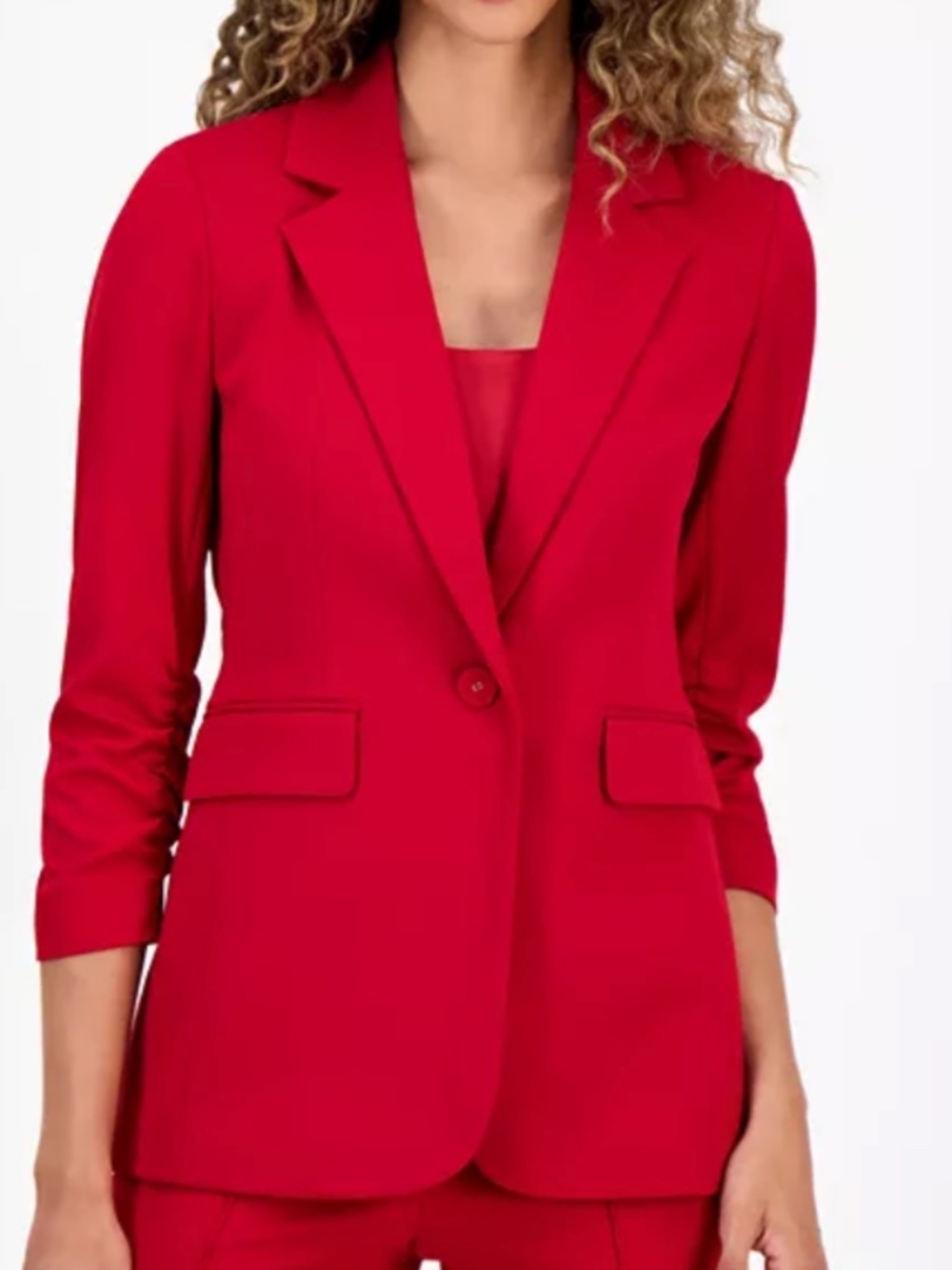 (NWT) Bar III Crepe One-Button Scrunched-Sleeve Blazer